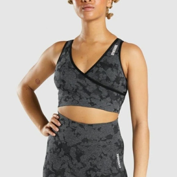 Gymshark Adapt Sports Bra S Grey Camo Criss Cross Wrap Straps Wrap Front - Picture 7 of 8